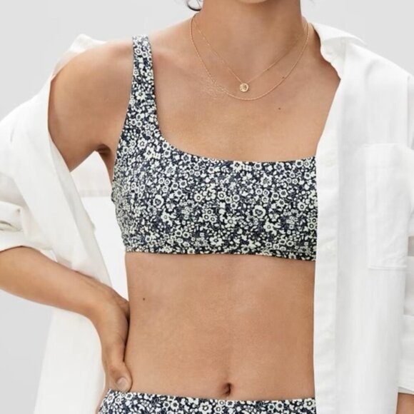 Everlane The Square-Neck Bikini Top Floral Print Navy L - Picture 1 of 12